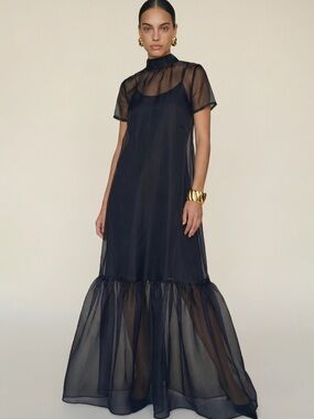 Few Moda Caara “Melody” Sheer Overlay Black Maxi Dress